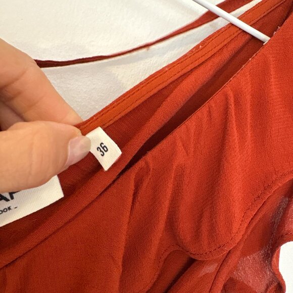 NAF NAF Dress Ruffle V Neck Rust Orange Boho - Picture 4 of 9